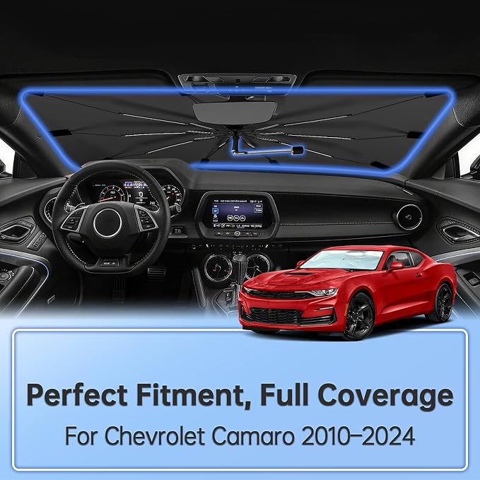 Windshield Sun Shade Umbrella for Chevrolet Camaro 2010–2024 Front Window | Double Layer Foldable Car Sunshadefor Camaro,UV Protection Sun Blocker & Heat Shield - Image 2
