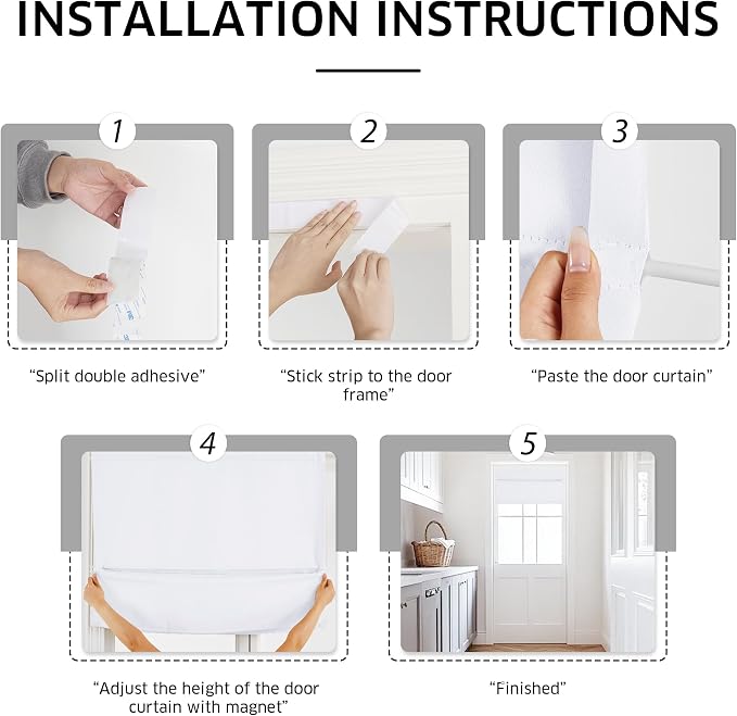 NICETOWN Pure White Magetic Blackout Roman Shade, No Drill Door Blinds | Thermal Insulated, Privacy Shades for Bedroom, No Tools Roll Shade, French Front Door Window Cover, 35 x 64 inches Long - Image 6