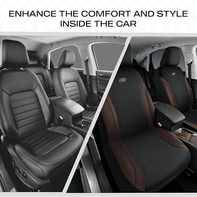 Skechers Work Seat Covers, Leather Car Seat Covers 5-Times Stronger Built-in Webbing, Oxford Fabric Front Seat Cover, Airbag Compatible, Automotive Comfort for Cars, Trucks, SUVs,Brown - Image 5
