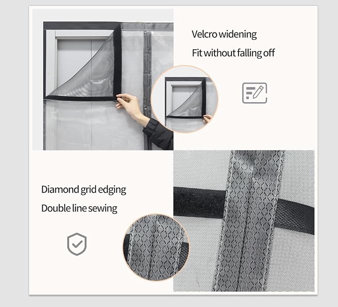 Magnetic Door Screen, Durable Reinforced Anti-Tear Mesh Self-Closing Curtain, Heavy Duty Screen Door with Full Frame Hook & Loop, Fit Door Size 36 x 82 Inch (Silver) - Image 6
