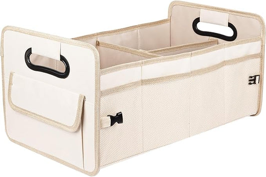 JiatuA Car Trunk Organizer, Car Organizers and Storage Collapsible Multi Compartment Container Box, Adjustable Car Accessories for SUV Sedan Truck, Standard Size, Beige | Sturdy, Large Capacity, Clean Decor, Multi Compartment Container Box, Adjustable ... by JiatuA