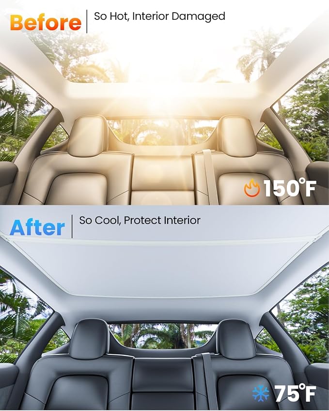 REEVAA Tesla Model Y (2025-2020) Sunshade Roof Accessories, Gray | OEM Fit; Full Blackout & Heat-Blocking; Protect Interior & Reduce A/C Workload; Two-Piece Magnetic Design Prevents Sagging - Image 2
