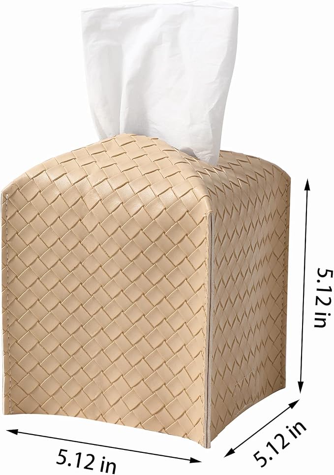 Tissue Box Cover PU Leather Tissue Holder Square Facial Tissue Case Facial Paper Organizer Dispenser for Bathroom, Vanity Countertop, Tabletop, Car, Rice Apricot | PU Leather，Easy to Fill, Easy Clean, Decorative Cube Tissue Box Holder for Office, Bathr... - Image 6