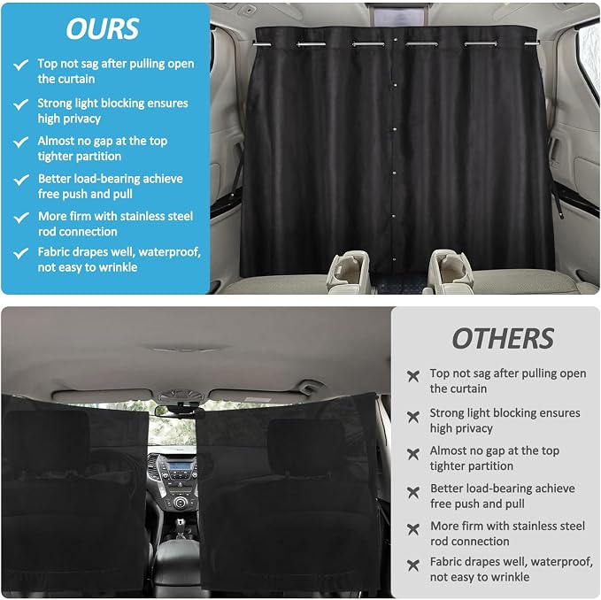 ZATOOTO Car Divider Curtain 5.25 ft * 3.48 ft,Soft Suede for Durable | Car Privacy Curtains with Pole Backseat Blackout Curtain，For Camping Travel and Breaks, Lengths Adjustable for Most Cars - Image 2
