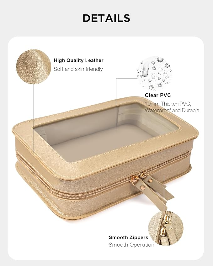 Clear Makeup Bags,TSA Approved Toiletry Bag with Zipper,Sunscreen Bag Clear Makeup Toiletry Pouch Beach Vacation Essentials for Women Teen Girls Gifts(Golden) - Image 8