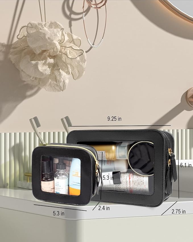 2 Pcs Clear Makup Bag Set, Clear Cosmetic Bags with Zipper Waterproof Small Travel Cosmetic Case Cute Make Up Pouch Mini Car Essentials for Women Travel Car Organizer - Image 2