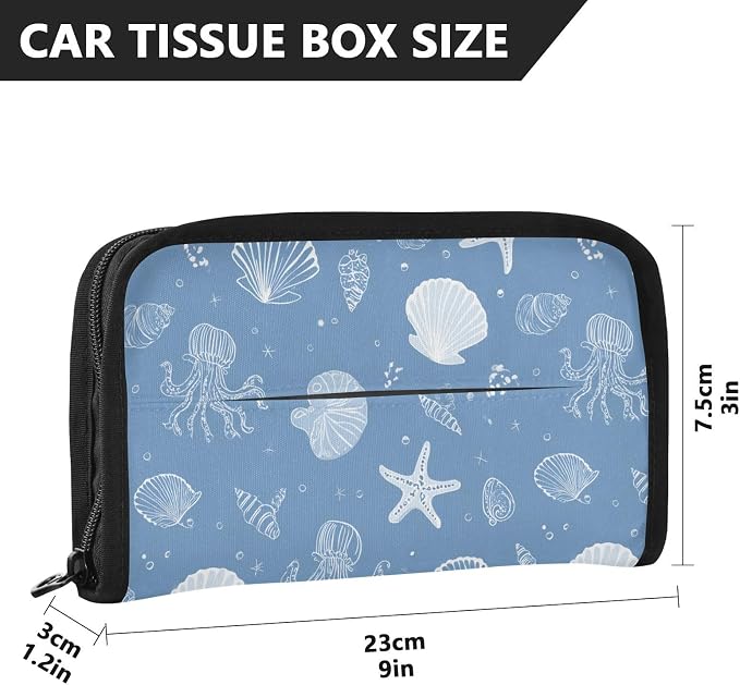 Car Tissue Holder Car Napkin Holder Car Tissue Box Dispenser Storage Case Sun Visor Mask Holder with Adjustable Straps Reusable Refillable Simple Seashells Starfish Blue - Image 4