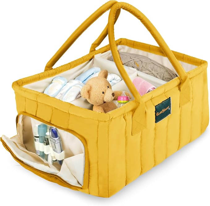 Baby Diaper Caddy Basket Organizer-Sturdy, Breathable & Washable - Stylish Storage, Portable, Car Caddy Organizer, Nursery, Baby Gift Registry Newborn Essentials (Yellow) by ElegHaunt