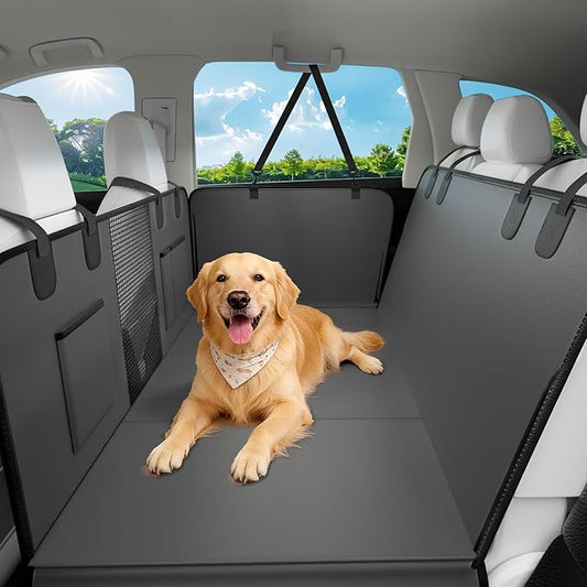 Hard Bottom Dog Car Seat Cover, 52"×65", Waterproof PU Leather | Stable Hard Bottom Support for Comfortable Rides with Large Dogs by JKLESADirect
