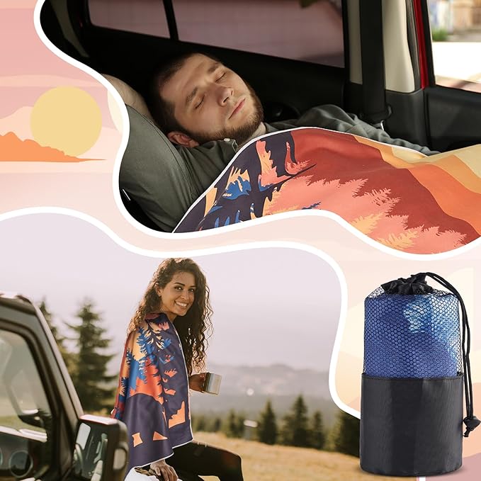 OBUSATT 2 Pack Car Seat Towel Covers with Storage Bag Seat Cover Protector Athletic Running Towel Sweat Washable Cover Gift for Car Outdoor Sport Activities Gym Workout 63x32 in, Sunset Forest Bear - Image 6