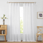 RYB HOME White Sheer Curtains 95 inches Long for Living Room | Extra 66 inches Widith for Light Filtering, Rod Pocket, Breathable, Semi Sheer Curtains, White, W66 x L95, 2 Panels Set by RYBHOME