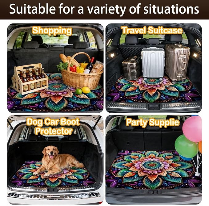 Car Trunk Mat for SUV, 29"x39" Colorful Mandala Cargo Liner Protector | All Weather Universal Cargo Liners for Dogs, Car Accessory for SUVs/Sedan/Wagons, Durable Non-Slip Washable Rear Cargo Mat - Image 7