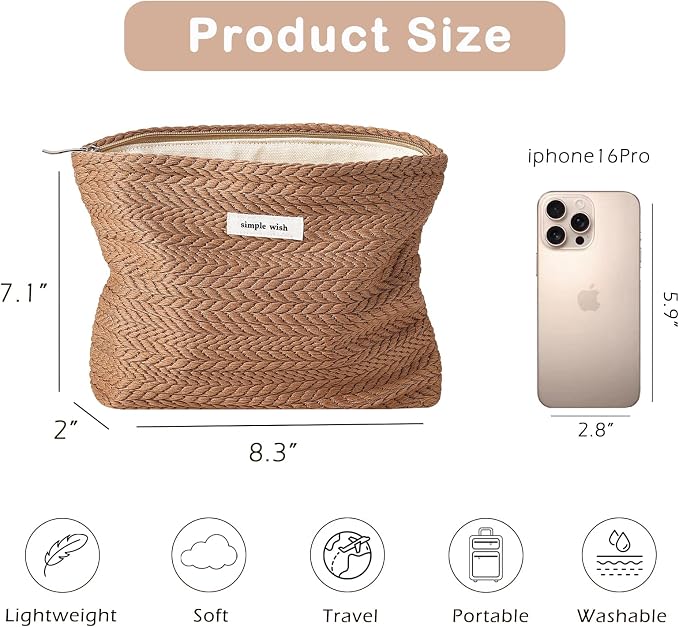 RSRSLEII Travel Makeup Bag, Cute Travel Toiletry Bag(02 Brown) | Aesthetic Portable Cosmetic Bag with Zipper, Coquette Makeup Pouch, Skincare Bag Car Storage Bag for Women and Girls - Image 2