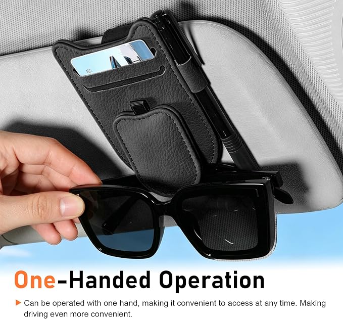 Sunglass Holder for Car, Leather Clip Sun Visor Sunglass Holder, Multi-functional Ticket Card Clip Organizer, Universal Visor Accessories, for Most Cars (Black) - Image 4