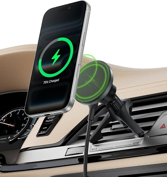 Belkin Qi2 15W Magnetic Wireless Vent Mount, Fast Charging Car Charger | MagSafe Compatible, iPhone 15/16/17, Samsung Galaxy S26, AirPods, iPads, MacBook, Chromebook, Car Phone Charger by Unknown