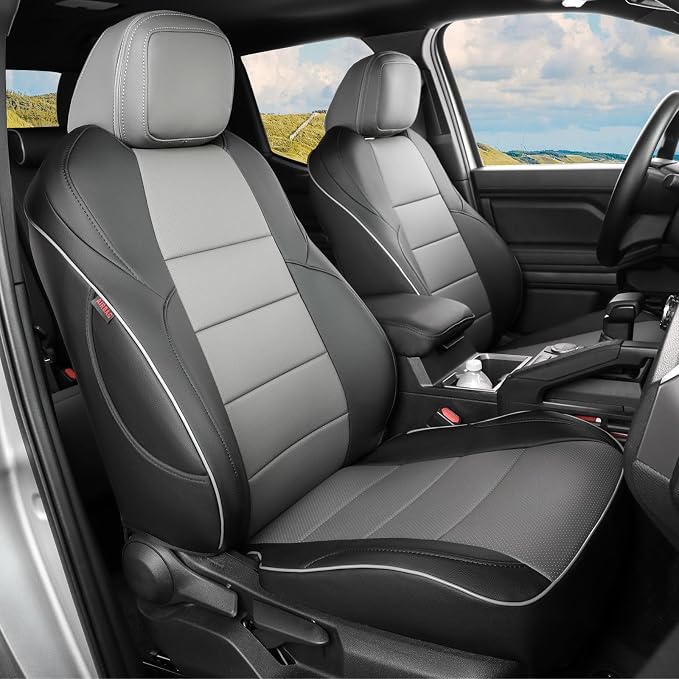 EKR Tacoma Car Seat Covers Custom Fit for Toyota Tacoma (Petrol) 2024 2025 2026 DoubleCab/CrewCab SR/SR5/TRD Sport/TRD Off-Road/Limited -Truck Seat Covers Full Set,Faux Leather(Black/Gray) by EKR