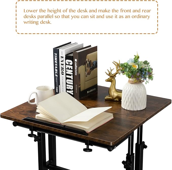 SIDUCAL Mobile Standing Desk, Portable Stand Up Desk, Small Adjustable Converter with Wheels Home Office Workstation, Rolling Laptop Cart for Sitting, Rustic Brown - Image 7