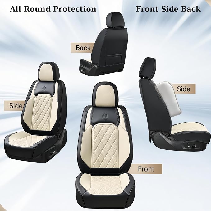 Coverado Car Seat Covers Full Set, Luxury Faux Leather Waterproof Seat Cover, Black and White Car Seat Covers, Car Seat Protector, Automotive Seat Covers Universal Fit for Most Cars, Black&White - Image 7