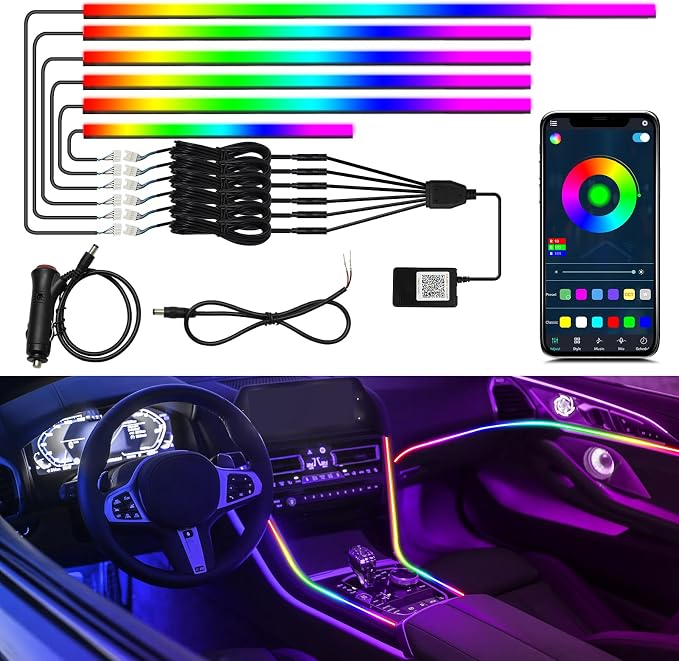 Dreamcolor Interior Car Lights, WEBUPAR Car Accessories 6 in 1 Car LED Strip Lights with APP Control and 213 Modes, 175 inches 593 LEDs Acrylic Fiber Optic Lights, RGB Neon Light Kits by WEBUPAR