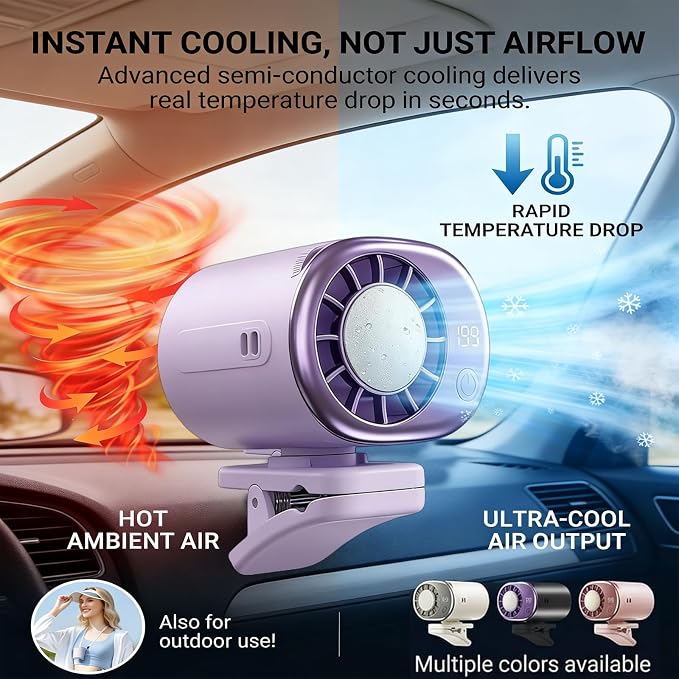Clip On Air Conditioner Fan, 199 Speeds & 16°C Cooling (Pink) | Premium ABS for Car/Office/Bed/Beach, 20dB Ultra-Quiet, 2000mAh Battery, 360° Rotation, USB-C, LED Display, Secure Clip - Image 4