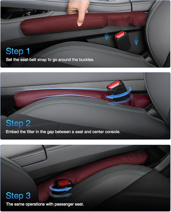 Leather Car Seat Gap Filler Universal for Car Truck SUV to Block The Gap Between Seat and Console Stop Things from Dropping 2 Sets Red, SGF02R - Image 5
