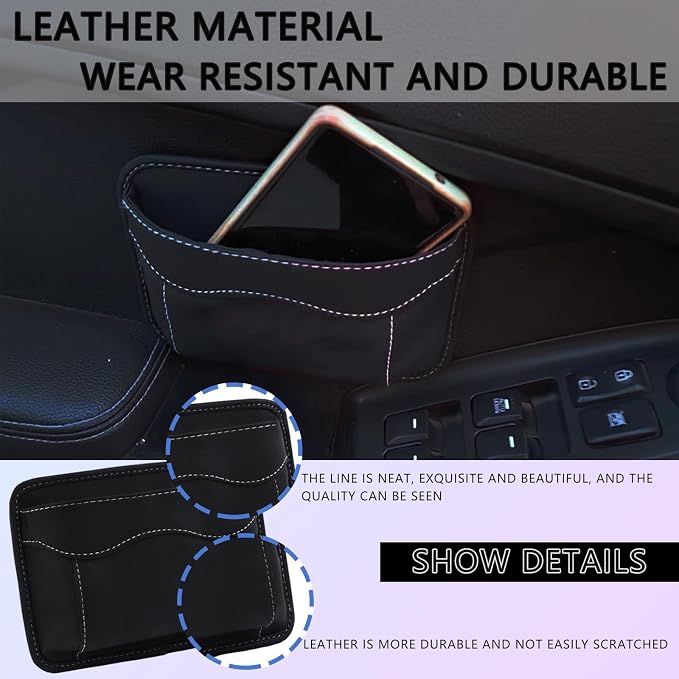Black Car Seat Side Pocket Organizer - Change Holder, Pouch, Leather Cell Phone Sunglasses Holder, Seat Gap Filler Accessories Organizer - Image 4