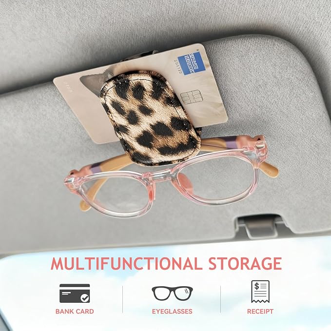 Sunglass Holder for Car Visor, Cheetah Leopard Magnet Sunglasses Holder for car Leather Sunglasses Holder and Ticket Card Clip Car Visor Accessories - Image 5