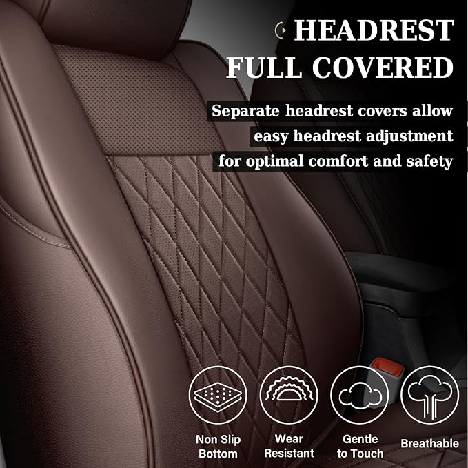 Coverado Tacoma Seat Covers, Leather Car Seat Covers Full Set Custom Fit 2005-2023 Toyota Tacoma Double/Crew Cab, Seat Covers for Cars Car Seat Protector(Brown) - Image 4