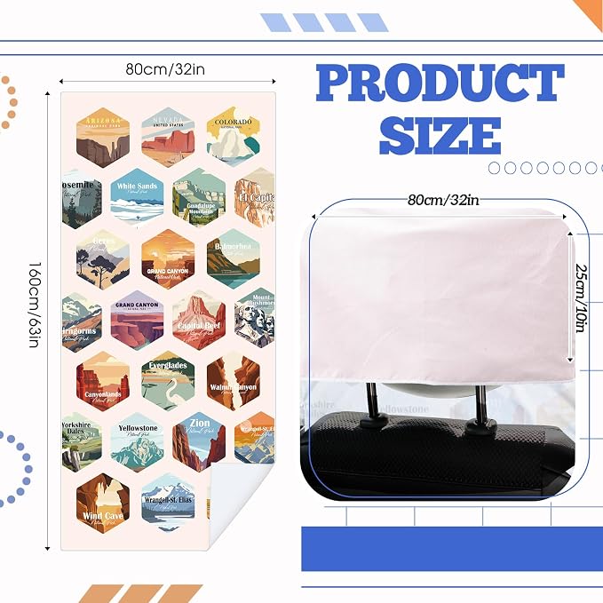 1 Pack Car Seat Towel Cover with Storage Bag, Multi National Parks Style | 63 x 32 in Car Towel Seat Cover Non Slip Waterproof, Gym Workout Swimming Running, Machine Washable Sweat Absorbent Protector - Image 2
