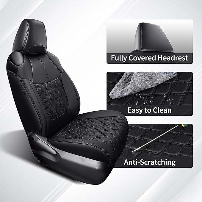 Huidasource Custom Fit RAV4 Front Car Seat Covers, Leather Seat Cushion Cover Accessories Fit for 2019-2024 Toyota Rav4 XLE LE XLE Premium Limited(Not for Hybrid/Adventure/TRD Off-Road/Prime, Black) - Image 3