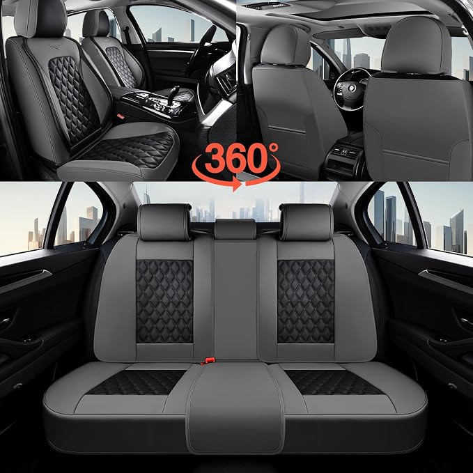 Coverado Universal Car Seat Covers Full Set, Minimalist Scratch-Resistant Waterproof Faux Leather Front & Rear Seat Protectors, Business Daily Driving – GrayBlack - Image 9