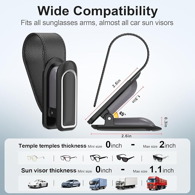 Veharvim Sunglass Holder for Car (2 Pack, One-Handed Operation, Gentle & Secure Hold, Silicone Padded, Universal Fits Sunglass and Car Visor) - Sunglasses Clip for Car Visor (Black & Silver, 4 Pack) - Image 4