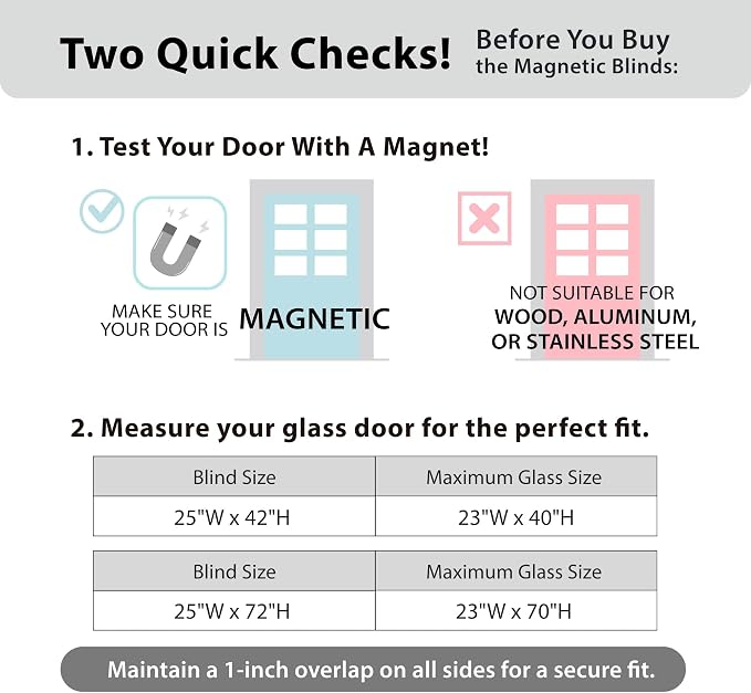 DEZ FURNISHINGS Cordless No Tools 1" Magnet Mini Blinds for Metal Doors, Room Darkening, 25" W x 42" H, White - Image 3
