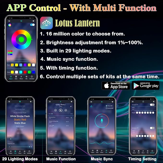 DEHERANE RGB Interior Car LED Strip Lights, APP Control | 6 in 1 Car Ambient Lighting Kit with 315 inches Fiber Optic, 16 Million Colors Car LED Lights, Sync to Music - Image 3