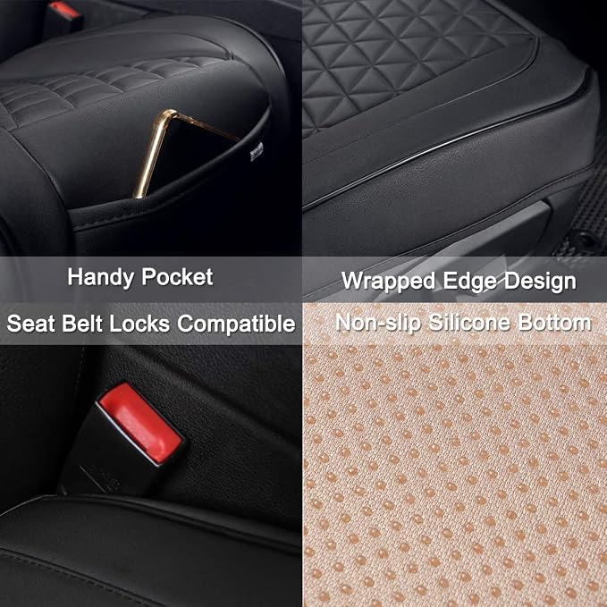 Black Panther 1 Pair Front Seat Covers Luxury Faux Leather Bottom Seat Cushions, Anti-Slip and Wrap Around The Bottom, Fit 95% of Vehicles - Black - Image 4