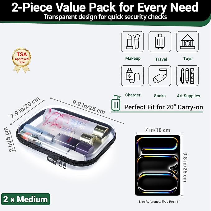 YQBRAO Clear Hard Shell Organizer Set, 2-Pack, Black | Two medium rigid PET organizers for travel, electronics, office supplies and everyday storage - Image 5