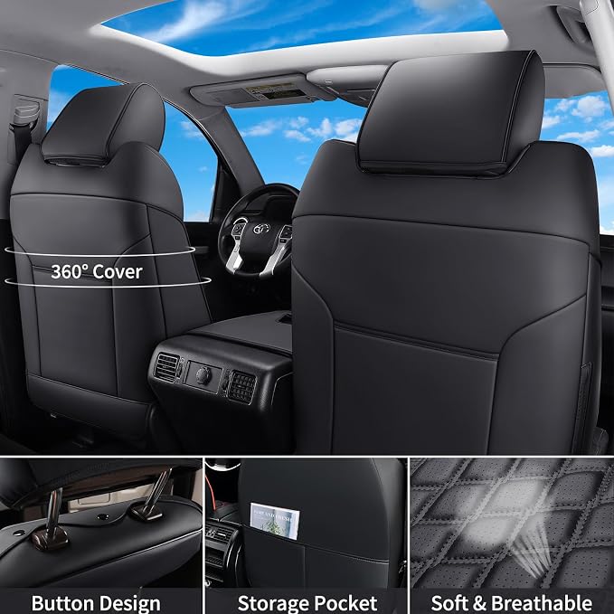 Huidasource Tacoma Seat Covers Full Set, Full Coverage Leather Truck Seat Cushion Cover Custom Fit for 2005-2015 Double & Crew Cab 2nd Gen Toyota Tacoma Base Prerunner SR5 Limited(Full Set/Black) - Image 3