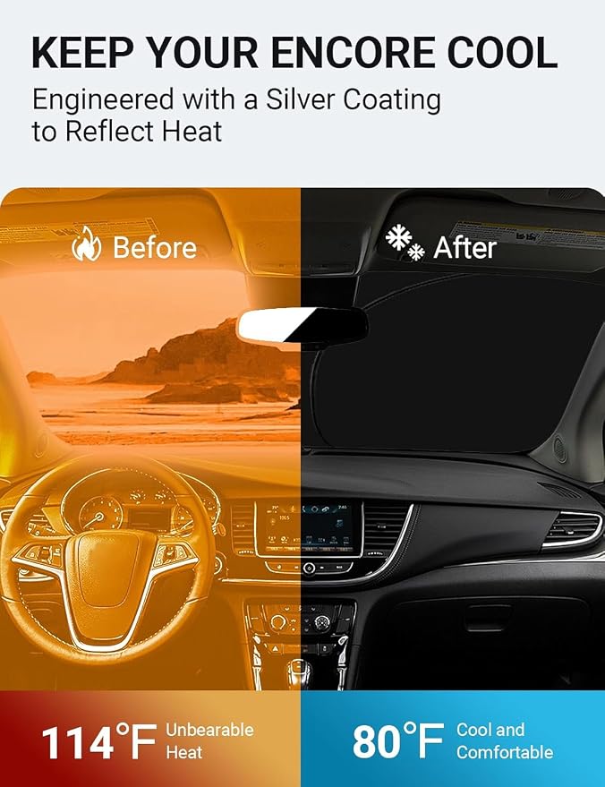 Proadsy Custom Fit 2018-2022 Buick Encore Windshield Sun Shade, Blocks Heat | 240T Heat Shield, Drops Temp 54°F, Blocks 99% UV, Prevents Dashboard Cracking, Summer Parking & Beach Trips, Easy Twist-Fold - Image 3