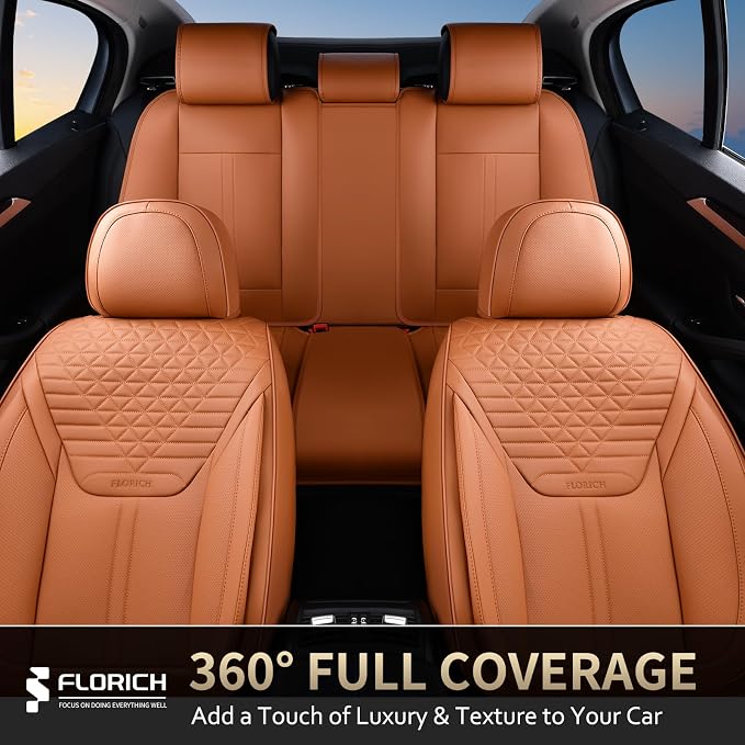 Seat Covers, Car Seat Covers Full Set, Luxury Nappa Leather Seat Covers, Breathable and Waterproof Car Seat Protector 5 Seat, Automotive Seat Covers Universal Fit for Most Cars-Brown - Image 4