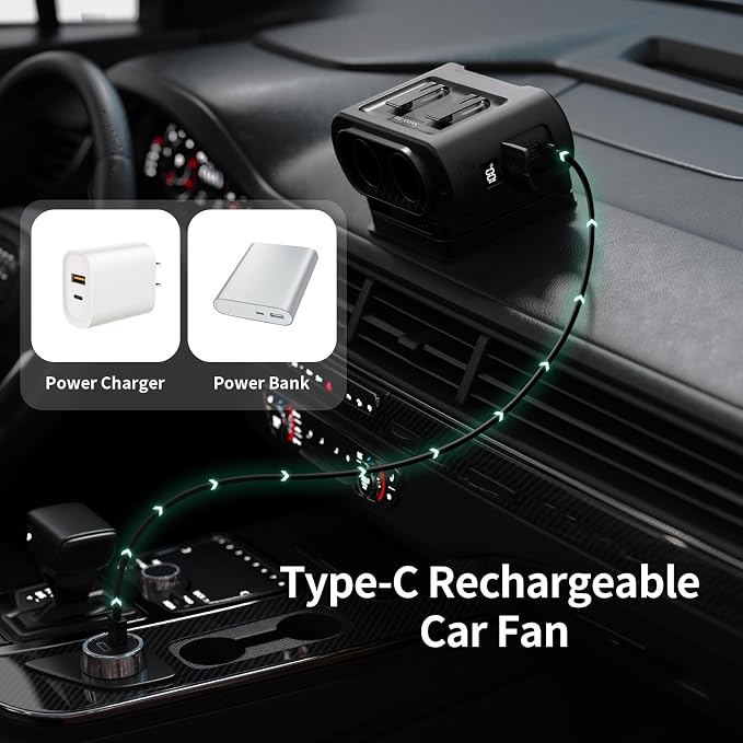 Socool Portable Car Fan - 14500mAh Rechargeable Battery Opearated, Clip on Car Seat Headrest 360 Rotatable, 5-Speed Backseat Fans for Baby Rear Facing Cooling with Dual Air Outlets for SUV RV Truck - Image 7