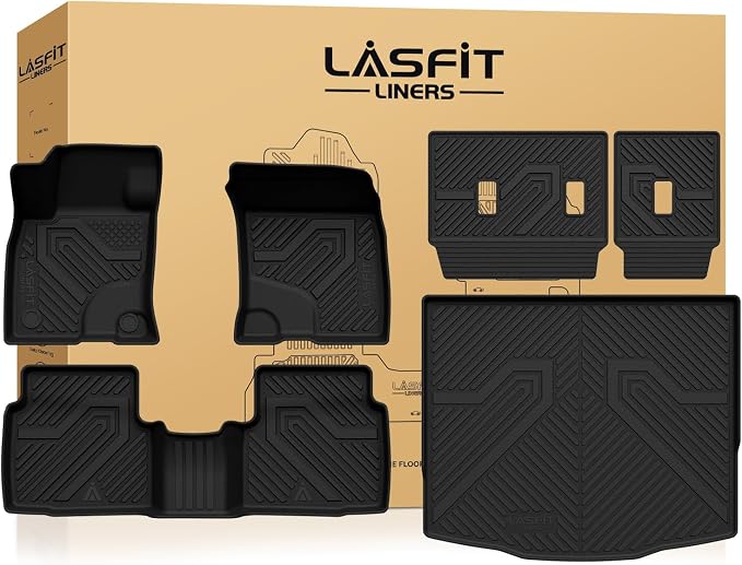 LASFIT Floor Mats for Ford Escape Gasoline 2020-2026(NOT for Hybrid Models) | Cargo Liner All Weather Protector TPE Custom Fit Car Floor Liners, 1st & 2nd Row & Trunk Set, 4PCS Black by LASFIT