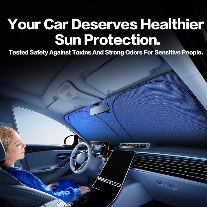 Titanium Silver Windshield Sun Shade for Toyota 4Runner 2010-2025 | Ice Blue Reflective Layer, UPF 50+ UV and Heat Blocking, Foldable, Hot-Weather Interior Protection, for Cars, SUVs and Trucks - Image 7