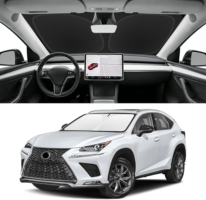 Custom Fit Windshield Sun Shade for Lexus NX 2015-2021 | Blocks UV Rays and Sun Heat, Helps Reduce Interior Temperature, Protects Dashboard from Fading, Folds Easily for Storage by SLOGENTO