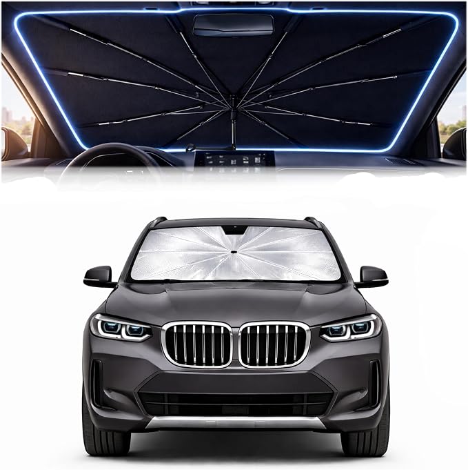 Car Windshield Sun Shade Umbrella for BMW X3 2018-2024 | 2026 Upgraded,Custom-Fit Umbrella Sunshade,Easy Install,UV Protection & Heat Reflective,Keep Interior Cooler with Storage Bag by Unknown