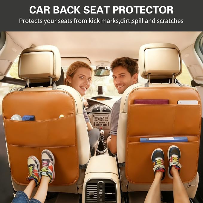 SUTSU Kick Mat Back Seat Protector， Waterproof Leather Car Seat Back Organizers Cover with 3 Storage Pockets for Kids Pets SUV Sedan Minivan Truck Car Travel Accessories (Wine Red 2-pack) - Image 8