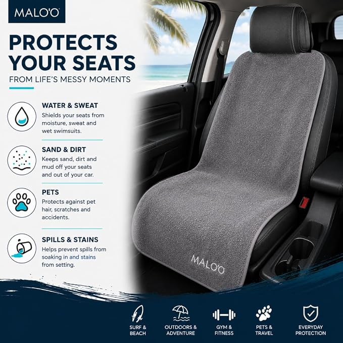 Malo’o SeatGuard Seat Cover – Premium Terry Cloth w/Nylon Backing – Universal Car Seat Protector for Beach, Gym, Surf, Pets & Travel – Quick Dry, Machine Washable - Image 4