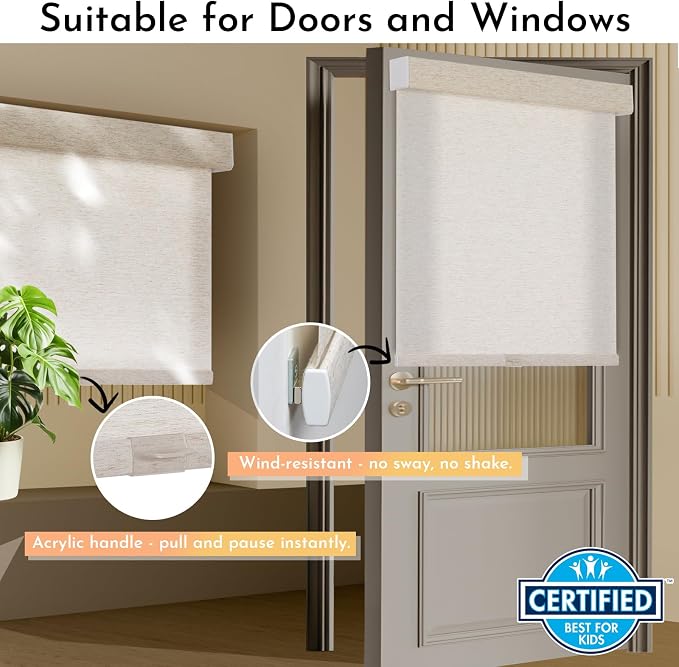 Persilux Light Filtering Roller Shades for Window Blinds,Cordless,Linen Fabric,Thermal Insulated Fabric UV Protection Shades for Home,Office,Bedroom,Door,Light Filtering-Cream,23" W X 72" H - Image 3