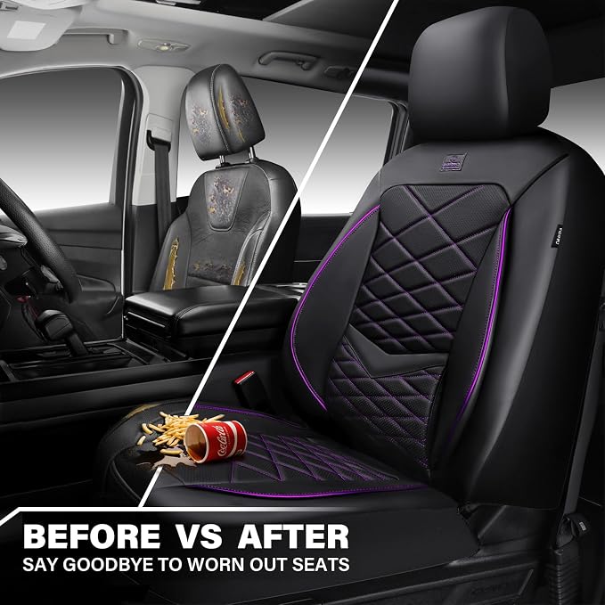 CAR PASS Luxury Nappa Leather Front Seat Covers, Water Resistant 3D Foam Seat Covers with Lumbar Support, Breathable Auto Seat Cover Airbag Compatible Universal Fit Sedan SUV Van Truck, Black Purple - Image 6