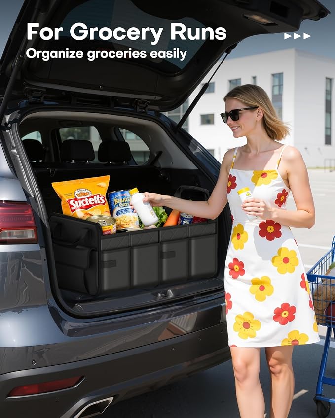 HOTOR Trunk Organizer for SUV – Foldable Car Organizers and Storage | 2 Compartments, Large Capacity Car Trunk Organizer Car Accessories for Truck Sedan, Black, 21.7" x 12.8" x 11.0" - Image 9