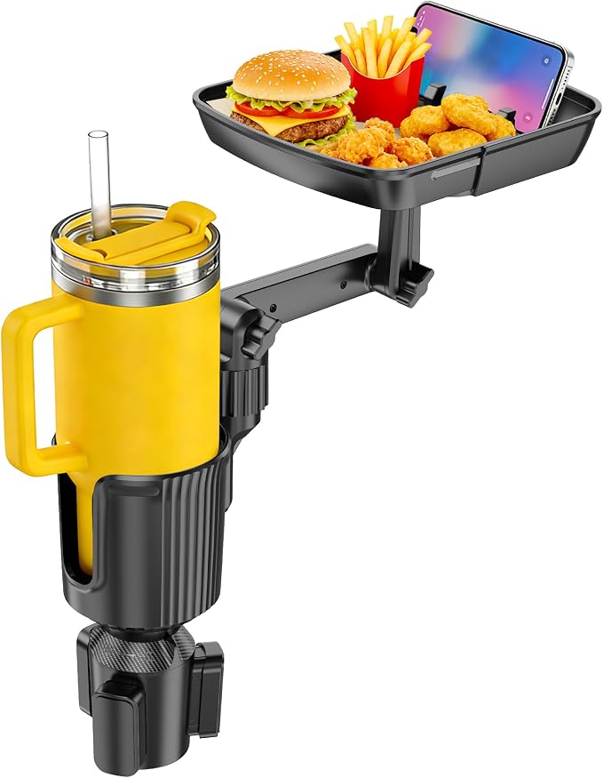 Car Cup Holder Tray, Cup Holder Expander 20.5" Height Adjustable Arm Car Food Tray Table for Eating with Phone Holder Road Trip Essential fit Most Bottles by Peastrex